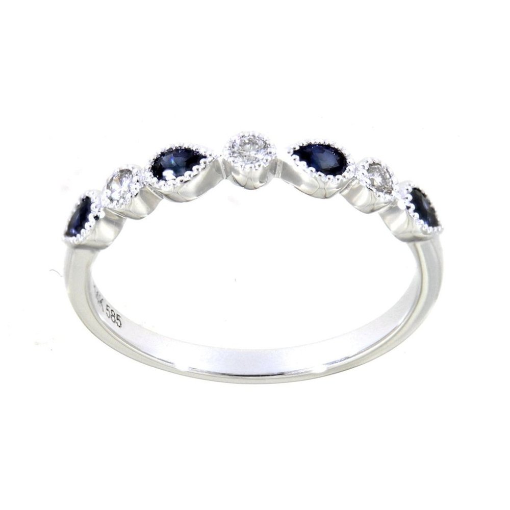 Pear Diamond Half Eternity Blue Sapphire Band